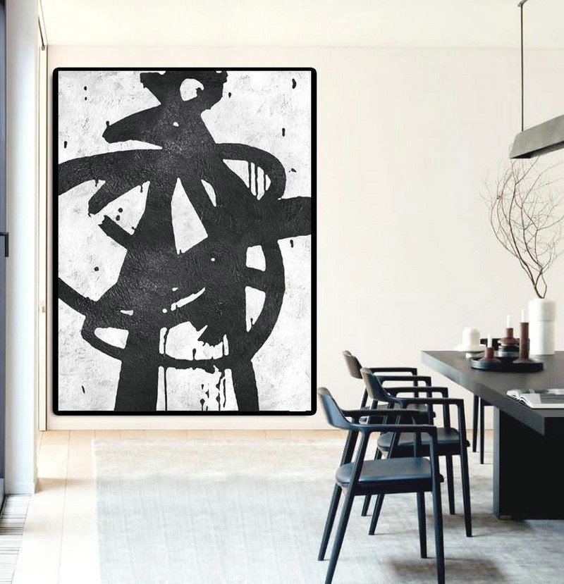 Large Abstract Art,Black And White Minimal Painting On Canvas - Canvas Wall Art Home Decor